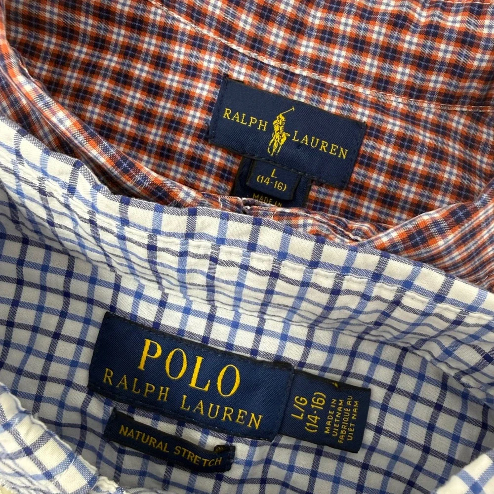 Polo Ralph Lauren Boys Bundle Plaid Button Down Shirts Blue Red Large 14-16
